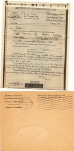 USA 1944 "U.S. POSTAL SERVICE NO.1 1944" Masch.-Stpl. a. V-Mail-Service-Umschlag - Bild 1 von 3