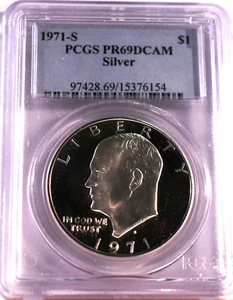 1971 S Silver Ike Eisenhower Dollar Proof PCGS PR69DCAM - Picture 1 of 4