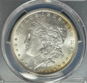 Dólar de plata Morgan 1885 ~ PCGS MS 64 ~HERMOSO TONO BORDE ARCO IRIS ~ REF#6241 - Imagen 1 de 4