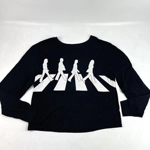 The Beatles Abbey Road Street Walking Black Long Sleeve Cropped T-Shirt Women L - Picture 1 of 13