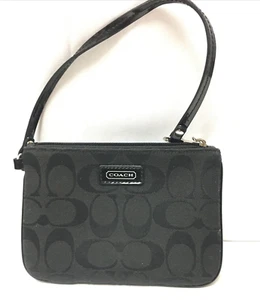 Coach Signature Monogram Canvas Wristlet Black 4.5" x 6.25" EUC! - Picture 1 of 8