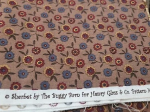 COTTON FABRIC  "SHERBERT" BY BUGGY BARN FOR HENRY GLASS CO BROWN FLORALS  BTY - Picture 1 of 1