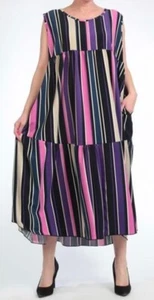 PLUS SIZE PURPLE/MULTI STRIPED PATTERN 2 POCKETS TIERED MIDAXI DRESS Size 20-24 - Picture 1 of 5