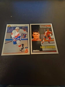 Eric Lindros (Team Canada) 2 Card Lot 91/92 UD # 9 & 91/92 Pinnacle French #365  - Picture 1 of 6