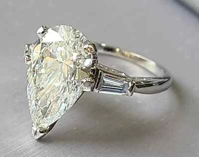 4.35 Ct F VS 2 Pear  Shaped 14k White Gold Lab Grown Diamond Ring IGI Certified - Image 1 of 4