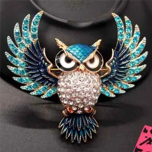 Betsey Johnson 18K Gold Plated Turquoise And Royal Blue Owl With A Scowl Brooch - Picture 1 of 4