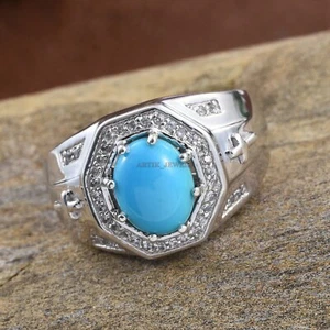 Piedras preciosas turquesa natural con anillo de plata de ley 925 para hombre #1637 - Imagen 1 de 3