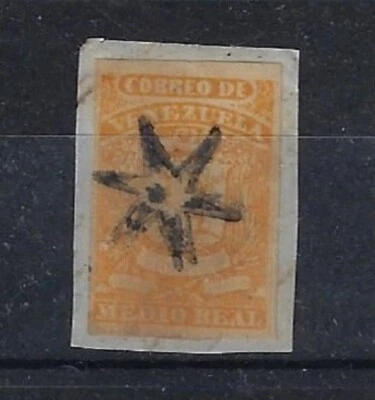 Venezuela: 1859; Scott 001, with fancy cancellation 6 pointed star, EBV214 - Image 1 of 2