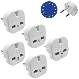 EU Travel Adapter Plug - 5 Pack | UK to Euro Europe Adaptor 2 pin Plugs European - Picture 1 of 3