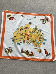 Mantel mapa recuerdo cuadrado Australia vintage 100 % lino - Imagen 1 de 14