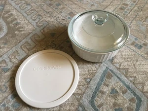 1990s Corning Stoneware French White 1.5 Qt. Round Casserole Bake & Storage Lids - Picture 1 of 2