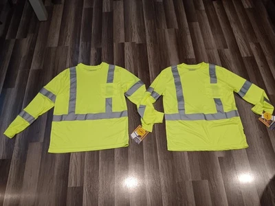 Bass Creek Workwear Men’s yellow Safety Reflective 2 shirts SZ Medium NWT STAINS - Imagem 1 de 4