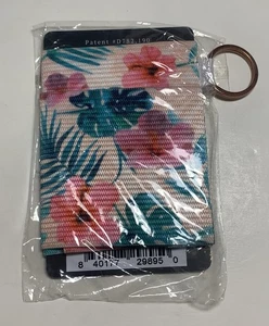 Thread Elastic Vertical Wallet Tropical Flower Print Keychain - Picture 1 of 8