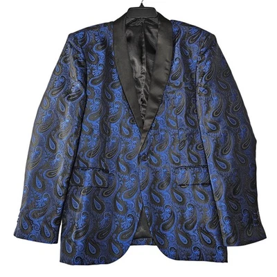 COOFANDY Chaqueta Esmoquin Paisley Para Hombres Grande Blazer Chaqueta Azul Negro Un Botón Foto 1 de 4