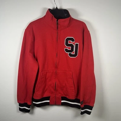 Chaqueta deportiva Sean John para hombre cremallera completa roja negra blanca logotipo universitario SJ talla L Foto 1 de 4