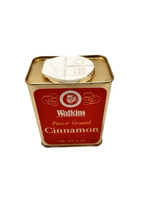 VINTAGE Watkins Purest Ground Cinnamon Red & Gold Tin 6oz Made in USA - Image 1 of 4
