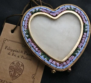 Cornice portafoto cuore mosaico vetro vintage per foto 1 5/8” Italia con etichetta - Foto 1 di 5