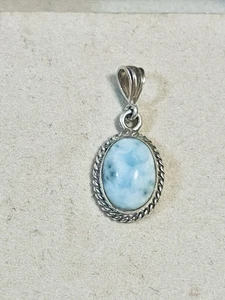 VTG Southwest 925 Sterling Silver Real Larimar Gemstone Cabochon Pendant - Picture 1 of 4