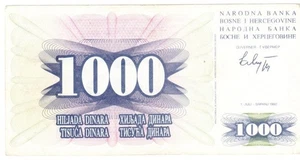 Bosnien und Herzegowina Tausend Dinara 1992 zirkuliert - Bild 1 von 2