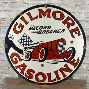 GILMORE Enamel Sign ø 19.7" (50cm) Old-Looking Gasoline Garage Collector Signage - Picture 1 of 18