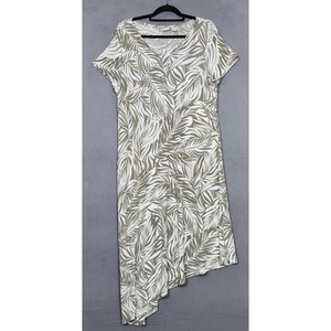 CHICOS TRAVELERS Dress Womens Size 2 US Size 12-14 Green Floral Asymmetrical Hem - Picture 1 of 13
