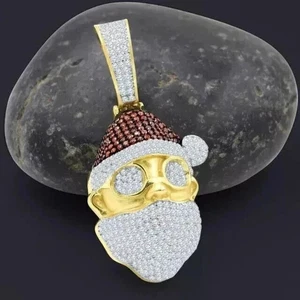 14K Yellow Gold Plated 2.00Ct Round Cut Lab Created Diamond Men Cluster Pendant - Picture 1 of 3
