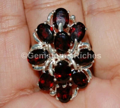 Anillo de plata de ley 925 granate piedras preciosas banda de flores cóctel talla 9 Foto 1 de 4