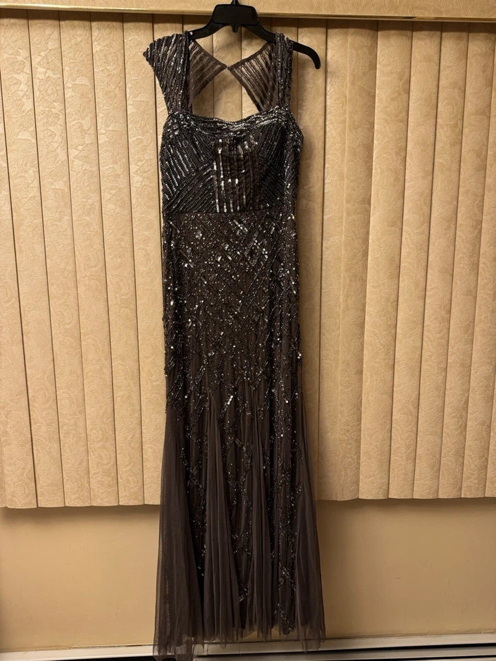 Vestido de noche Adrianna Papell Gunmetal talla 18 Foto 1 de 2