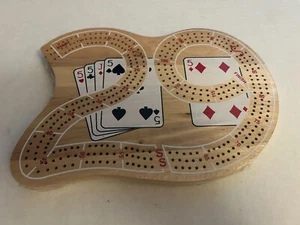 THICK WOODEN 29 CRIBBAGE BOARD - 3 TRACKS INCLUDING PEGS 18cm x 26cm - Picture 1 of 2