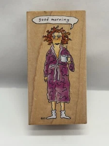All Night Media Janet Cleland Good Morning Coffee Robe Woman Rubber Stamp 648G - Picture 1 of 4