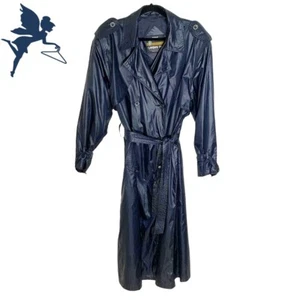 VINTAGE 80's LONDON FOG TOWNE Shiny Maxi Trench Coat - Picture 1 of 8