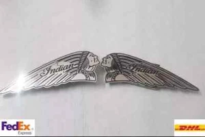 Indian Chief Scout Motorcycle Fuel Tank Emblem Indian Badge Set 2x Metal Chrome - Picture 1 of 5