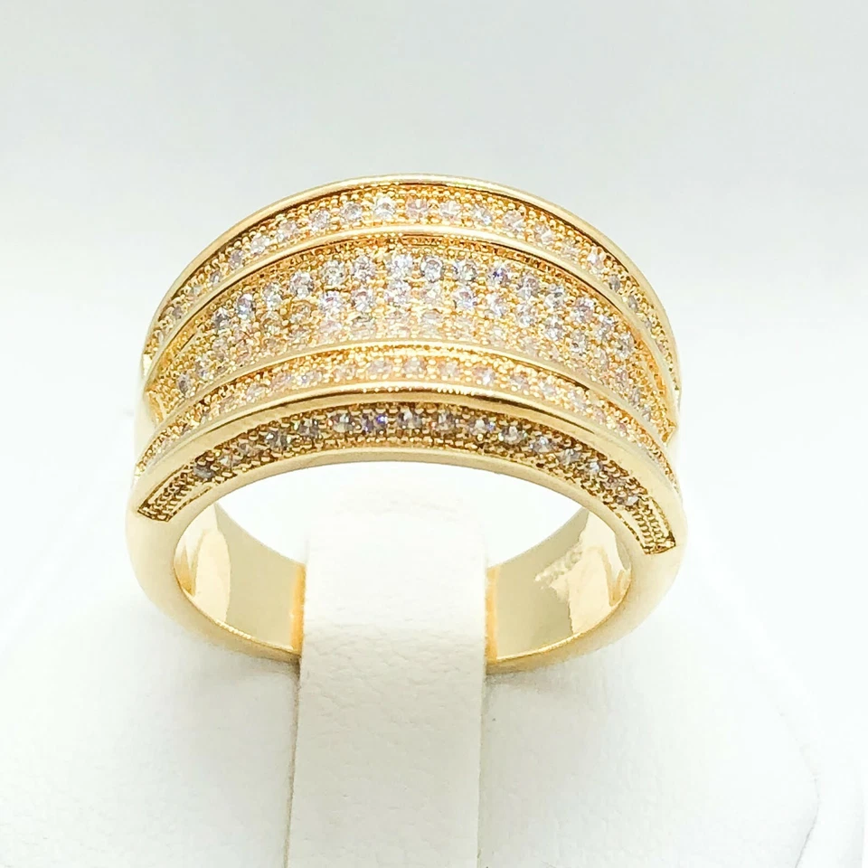 R6339 Women Fashion Jewelry Yellow Gold Plate Statement Engagement Eternity Ring - Image 1 of 4