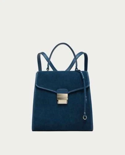 Mochila Mochila Zara Cuero Gamuza Real Azul Real Nueva Foto 1 de 1