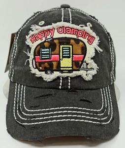 HAPPY GLAMPING Kappe Pigment gewaschen abgenutzt Vater Mütze Erwachsene Einheitsgröße schwarz Neu mit Etikett - Bild 1 von 6