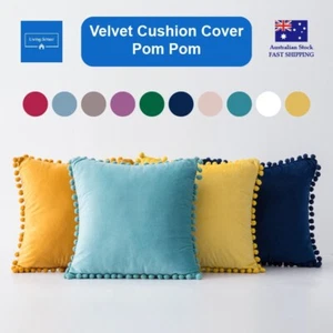 Velvet Cushion Cover Pom Pom Design Decorative Pillow Case for Sofa Home Decor - Picture 1 of 11