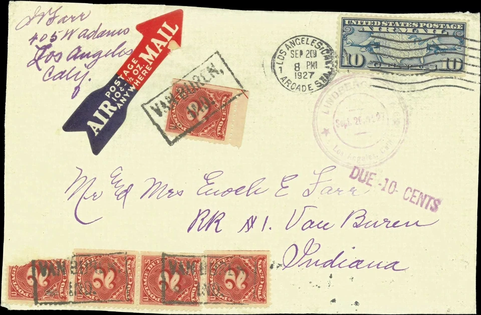 SAVOYSTAMPS-UNITED STATES COVERS - 1927 - Postage Due on cover front to Indiana  - Image 1 of 1