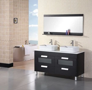 Design Element bathroom 55" vanity with double sink in Black Francesca DEC019 - Picture 1 of 4