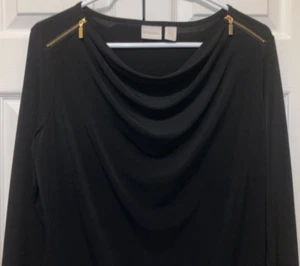 NEW Chico's Woman's Black Poly Spandex Drape Neck Top Gold Zippers Sz 0 Or S - Picture 1 of 6