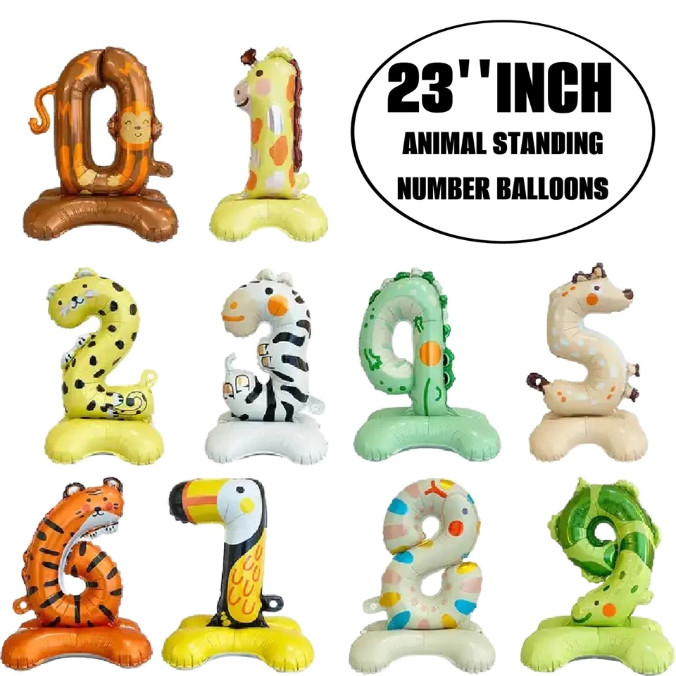 Globos de lámina con número animal grande de 23"" pulgadas selva niños tema fiesta de cumpleaños Reino Unido Foto 1 de 1