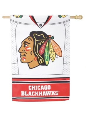 Chicago Blackhawks Double Sided House Flag 44x28” NHL Suede Foil Jersey - Image 1 of 4