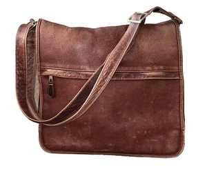 Vintage Brown Leather Distressed Briefcase Messenger Bag Made In Colombia - Picture 1 of 22