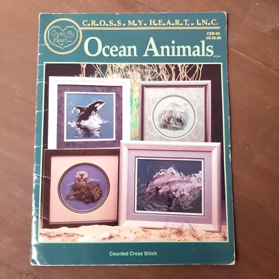 OCEAN ANIMALS Cross Stitch Pattern Booklet 1994, Manatee Orca Otter Dolphin Seal - Image 1 of 4