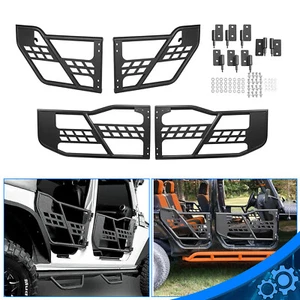 BLACK TEXTURED FRONT+REAR TUBULAR TUBE DOORS FOR JEEP WRANGLER JK 4 DR 2007-2018 - Picture 1 of 7