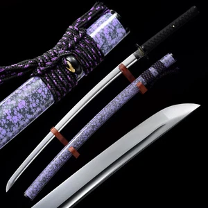 9260 Spring steel Sharp Combat Katana Full Tang Japanese Samurai Sword Purple - Picture 1 of 10