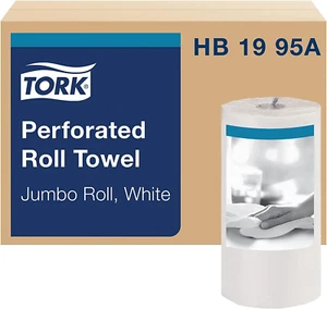 Tork HB1995A Jumbo Roll Asciugamano di Carta Traforata, Rotolo Jumbo, Bianco, Universale, 2- - Foto 1 di 10