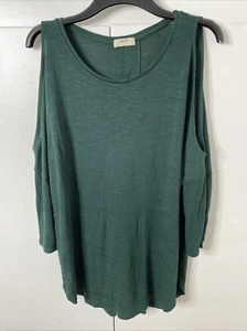 Papaya Womens Green Cold Shoulder Thin Knit Jumper - Size Large - Picture 1 of 6