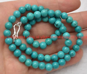 Genuine Natural 6mm Blue Turquoise Round Gemstone Beads Necklace Jewelry 18" - Picture 1 of 12