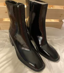 Worthington Size 10 Short Heeled Boots Women’s Black Patent Zip Up - Picture 1 of 9
