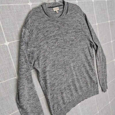 Club Monaco Sweater Mens Large Gray Merino Wool Linen Blend Preppy Casual Hole** - Image 1 of 4